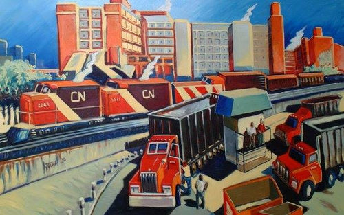 Oil /Canvas Train,Detroit,Canadian National, 